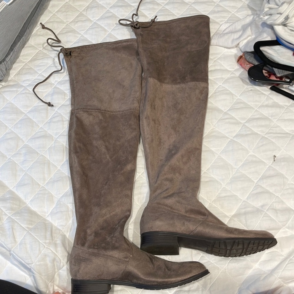 Over the knee tan suede boots